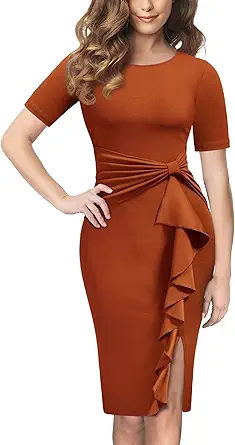AISIZE Women's 50s Vintage Ruffle Peplum Cocktail Pencil Knee Dress