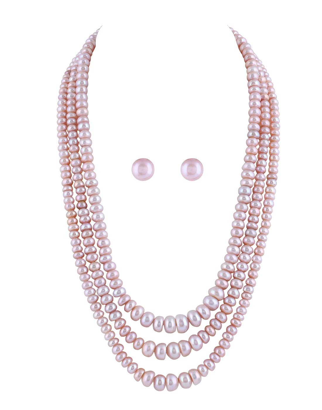 Real Natural Fresh Water Hyderabadi Button Shaped 4 To 10 MM Size Pearl Graduation Necklace Chain With Certificate from Hyderabad for Women Girls (Triple Layer) (B0C1CJNXL9) Amazon Price History, Amazon Price Tracker