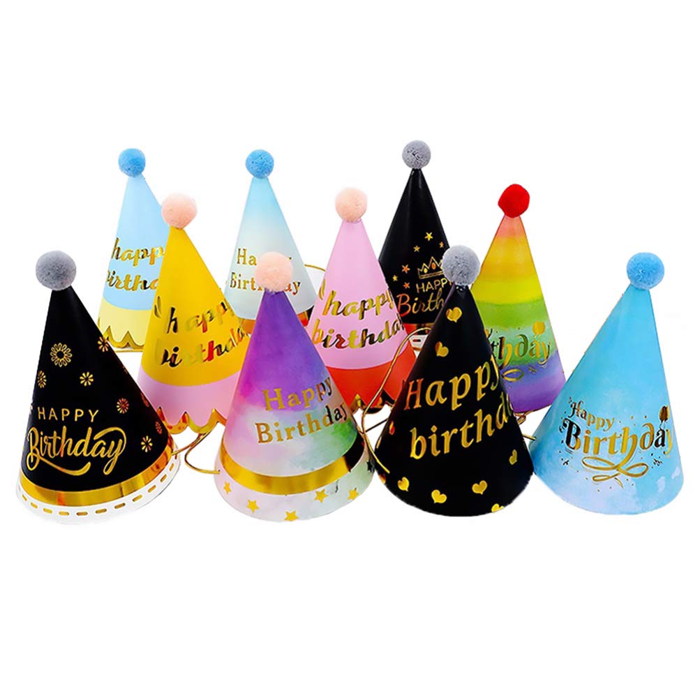 NUOBESTY 10pcs Kids Birthday Party Hat Hats Birthday Party Decorations Birthday Cap Birthday Party Favor Party Cone Cap Hat for Kids Party Cap Decorations Child Aldult Conical Cap Paper