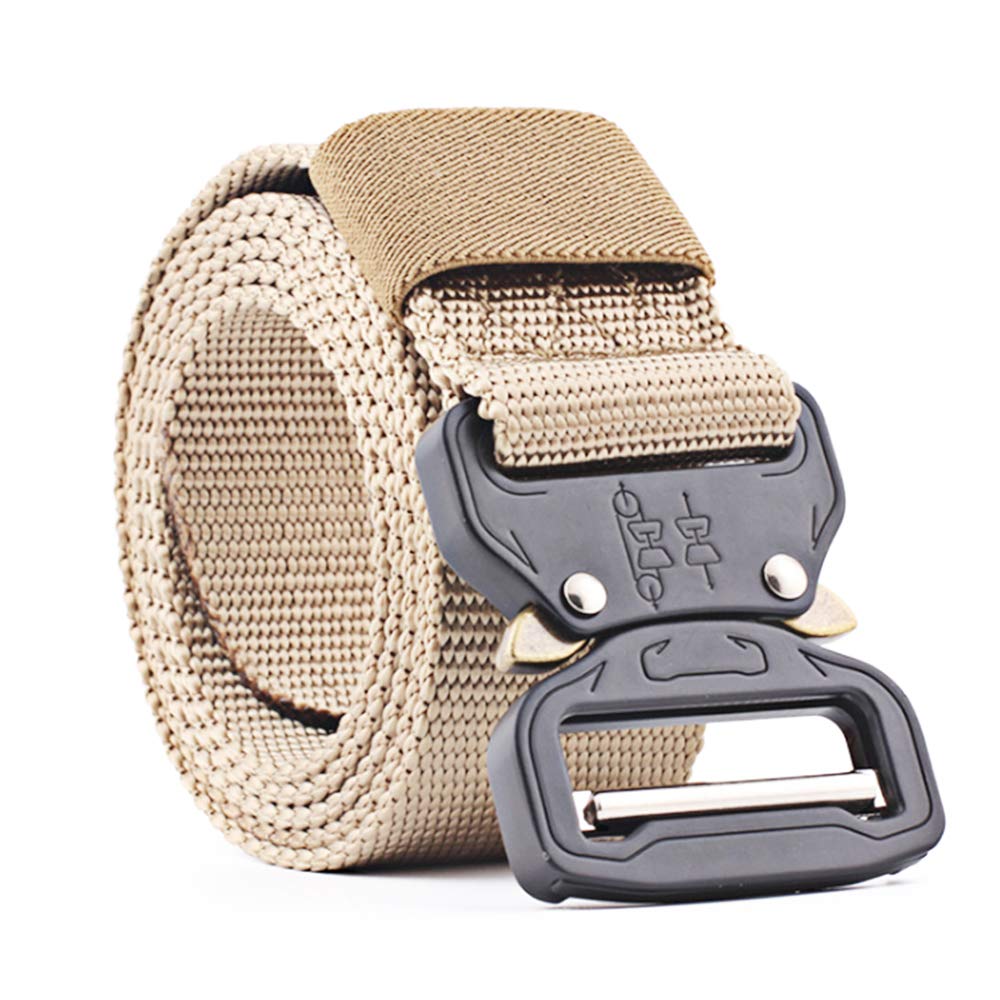 Tactical Belt, Nylon Web with Quick Release Metal Buckle and V ring, Brown