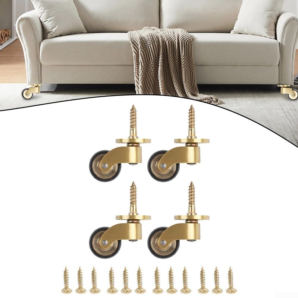 Oniissy Set mit 4 Messingrollen, robust, 360 Grad drehbar, geräuschlos, Kugellager für Sofa, Tisch, kleine Möbel, Mobilität, Tragfähigkeit, 26 mm Rad, reibungslose Bewegung