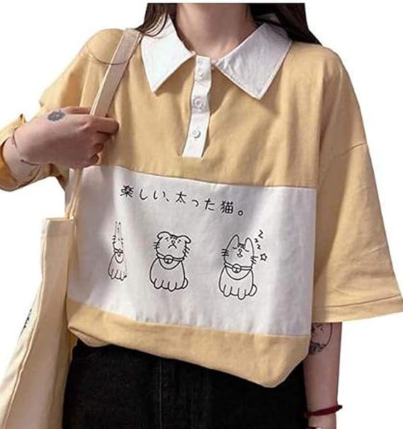 Amazon ふーふうん 半袖 ゆったりビックシルエット 無地 トップス 韓国風 夏服 春 夏 レディース Tシャツ プルオーバー トップス 夏服 韓国服 原宿系 通学 イエロー Xl Tシャツ カットソー 通販