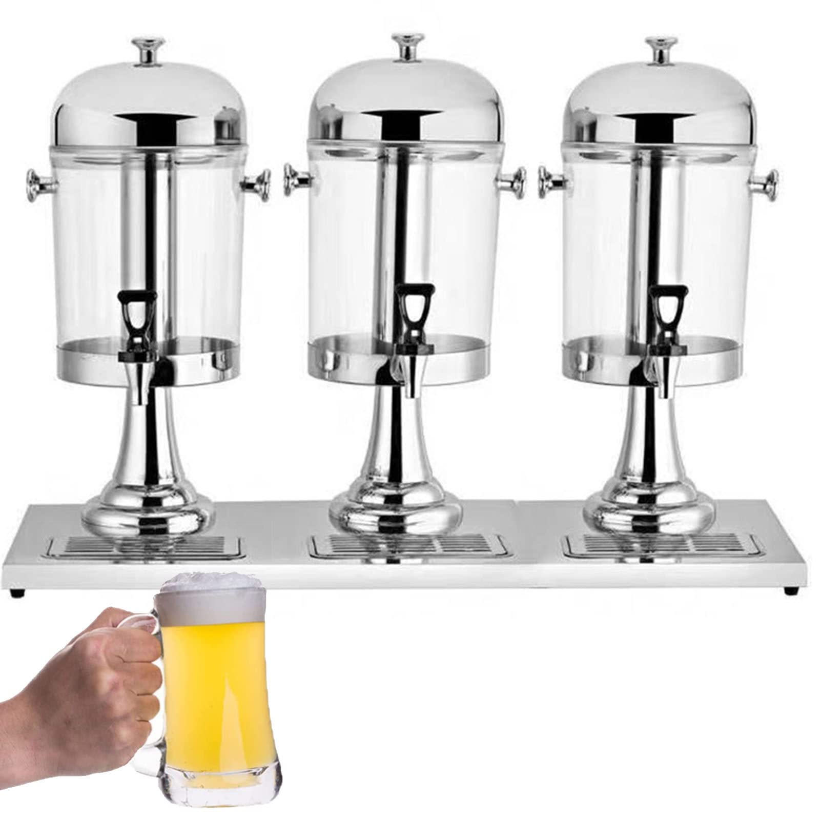 MYUYEE Stainless Steel Juice Dispenser - Commercial Beverage Dispenser For Breakfast Buffet Bars & Hotels - Heavy Duty Cold Drink Dispenser - Three Head Juicer Dispenser (Three Head)