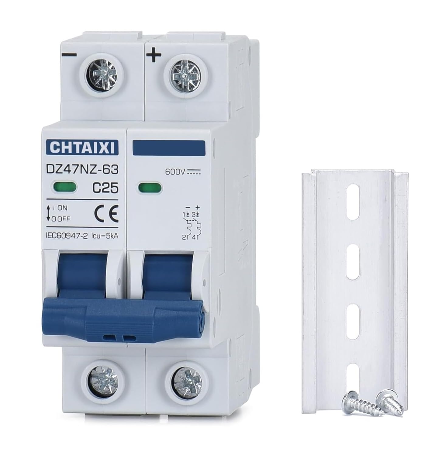 DC Miniature Circuit Breaker 2P 600V 20A Isolator for Solar System Thermal Magnetic Trip DIN Rail Mount Disconnect Switch C20(25 Amp)