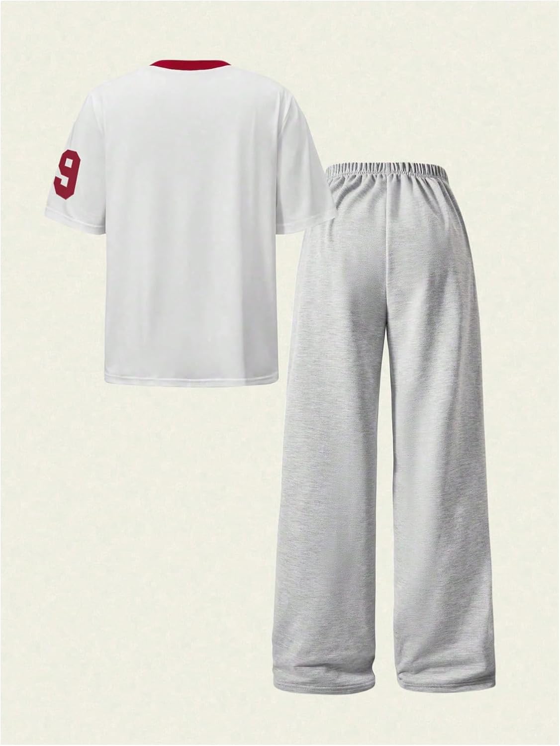 Floerns Girl's 2 Piece Outfit Number Print Short Sleeve T Shirts Wide Leg Pants Set