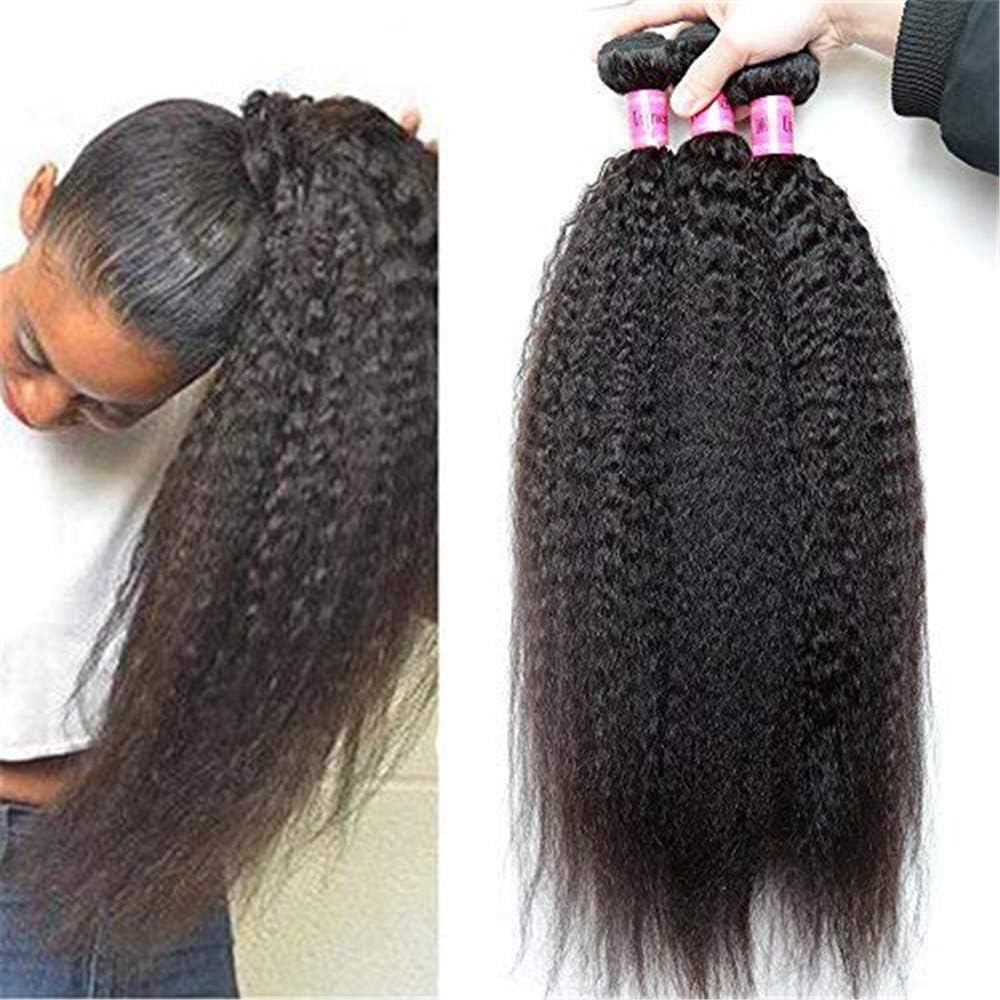 XiaoYuan Brazilian Virgin Kinky Straight Hair Weave 3 Bundles 8a Yaki Straight Human Hair Extensions Natural Color,100g/bundle(12" 12" 12")