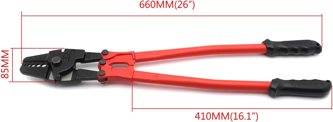 HTTMT- Wire Rope Crimping Tool 24" Hand Swager Crimper Compatiable With 1/16"- 3/16" Copper Aluminium Sleeves [P/N: ET-TOOL030-24-RED]