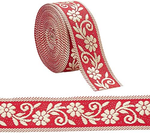 AHANDMAKER 2 Rolls 7.6 Yards 1.3inch Fabric Embroidered Trim, Vintage Jacquard Ribbon Sewing Woven Trim Emobridered Woven Ribbon Fabric Embroidered Trim décor for Sewing and Crafts Making