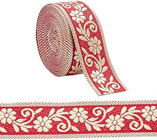 AHANDMAKER 2 Rolls 7.6 Yards 1.3inch Fabric Embroidered Trim, Vintage Jacquard Ribbon Sewing Woven Trim Emobridered Woven Ribbon Fabric Embroidered Trim décor for Sewing and Crafts Making
