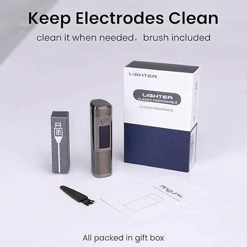 Miniatura 7 de Encendedor de plasma de triple arco  Encendedor eléctrico sin llama a prueba de viento recargable con indicador de batería LED  Encendedor de