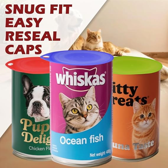 Armo® 6 x Leakproof Plastic Can Lids For Can Tins Silicone Tin Covers For Food Storage Reusable Can Cover Fit For All Cans Pet Food, Soups, Beans Canned Airtight Food Covers Pack Of 6