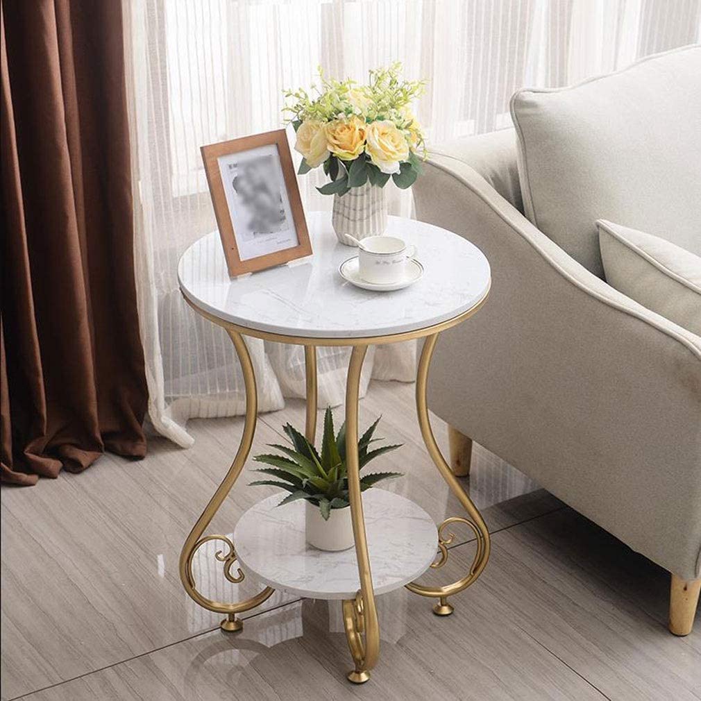 Iron Frame Handmade Round 16"X16" Coffee/Nesting/Side/Center Table with Marble Finish MDF White Top for Living Room/Drawing Room/Balcony - (Gold White finsh)-image-44