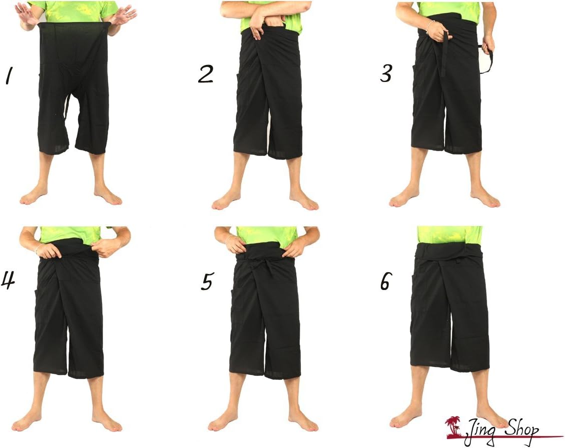 Jing Shop Cotton Wrap Pants – Patchwork Design, Adjustable Waist, Size L Long, Handmade in Thailand - Image 5