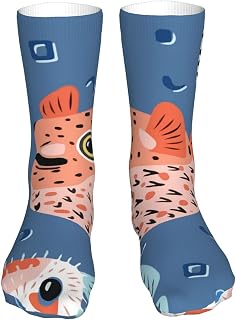 321 Men’S Socks Puffer Fish Pattern Walking Socks Unisex Work Socks Casual Socks For Walking Hiking Trekking 40Cm