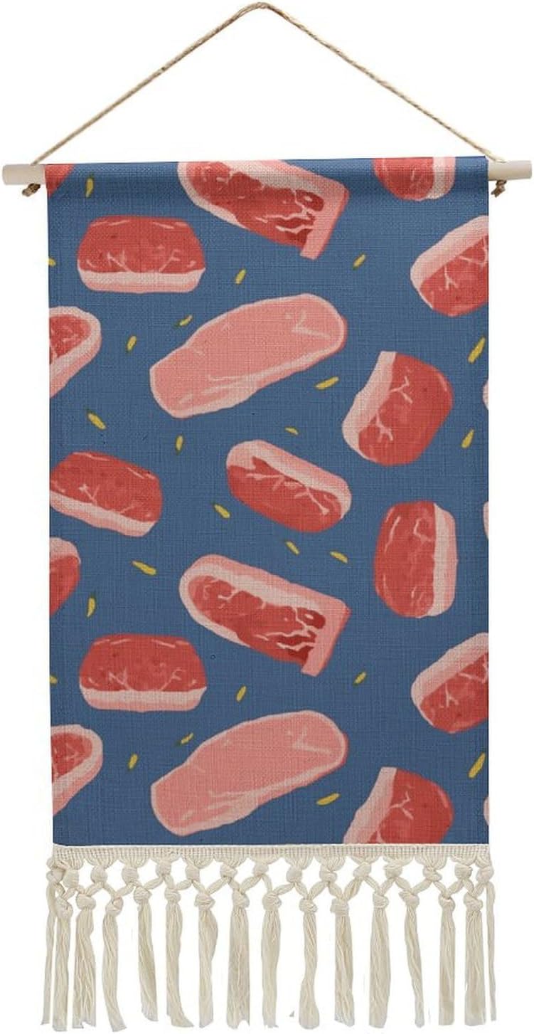 WSOIHFEC Meat Slices Pattern Vintage Vertical Tapestry Wall Hanging Decor