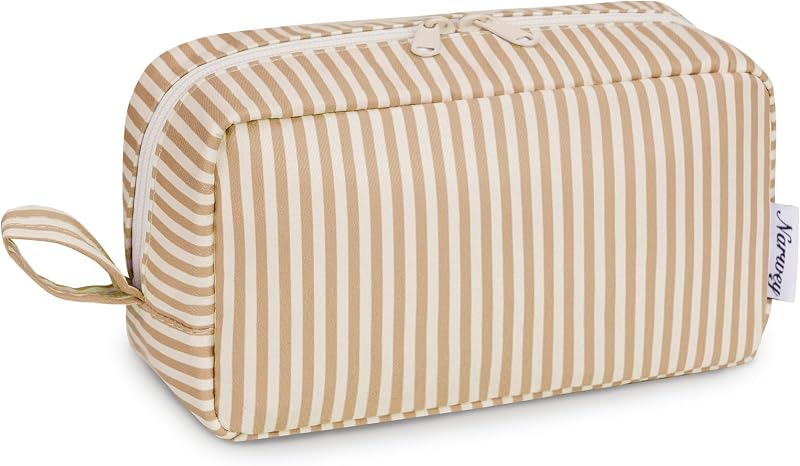 Necessaire Narwey retangular com compartimentos, zíper e alça lateral, AC-Brown Stripe, grande