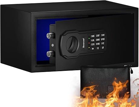 Fire Resistant Safe Box with Fireproof Waterproof Bag and Sensor Light,0.55 Cubic Feet Money Safe with Emergency External Power Supply,Electronic Digital Security Safe