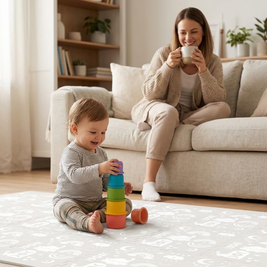 Premium Soft Foam Play Mat for Baby, 5.6 x 4 ft, Easy to Clean - The Perfect Modern Foam Playmat Fits Nicely with Your Kids Playroom Or Home Decor 0.5" Thickness (RainBoho)