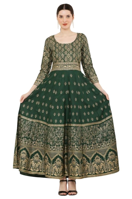 Women RayonFit and Flare Knee Length Dress Round Neck 3/4th Sleeve Embellished Dreesh_11-picture-22