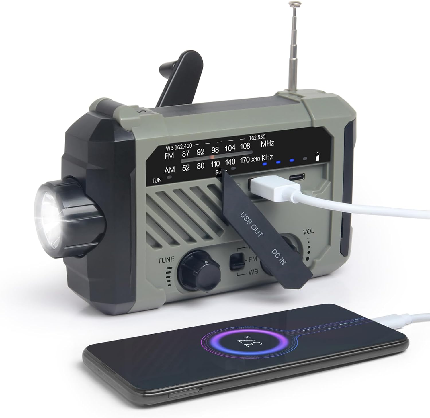 Emergency Solar Radio with Hand Crank, Portable NOAA/AM/FM Weather Radio with 3 Mode Flashlight, SOS Alarm, Phone Charger, Survival Gear and Supplies, Camping Essentials