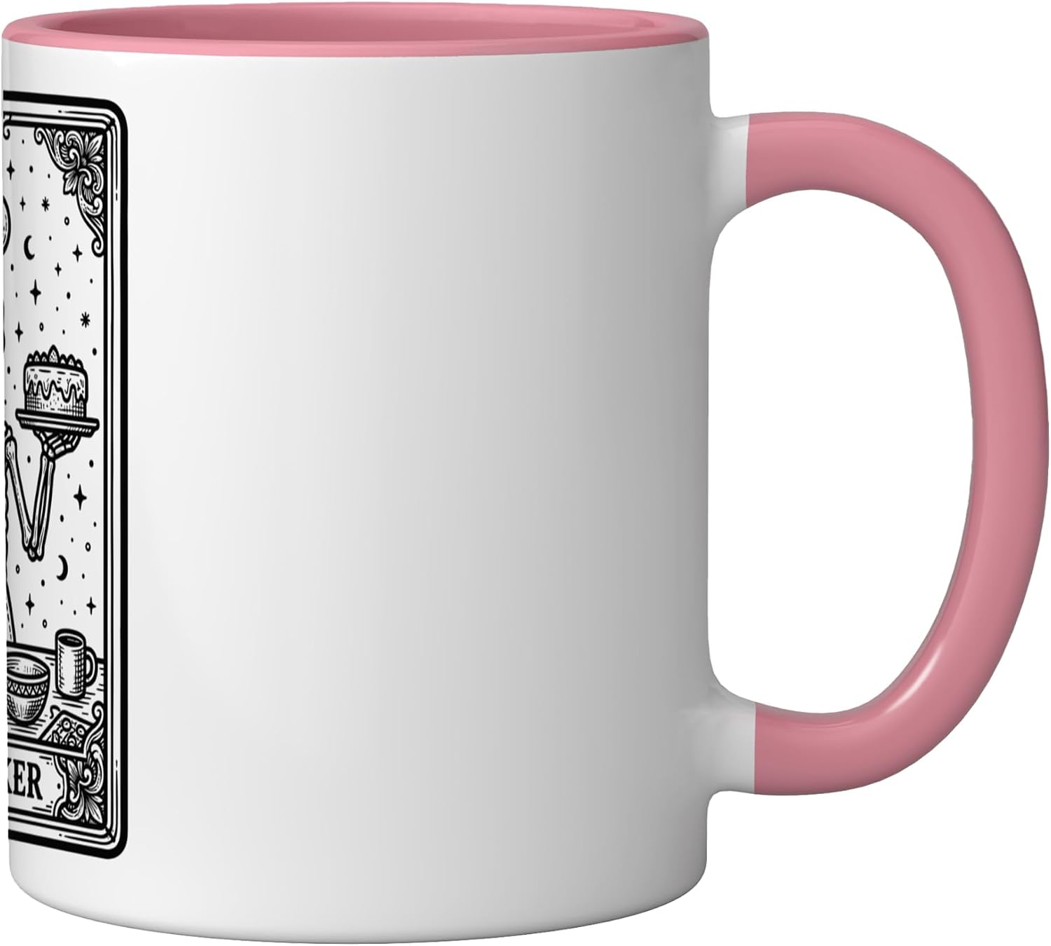 The Baker Skeleton Baking Tarot Card Pastry Chef Funny Tee Ceramic Mug, Pink/White, 11oz image 2