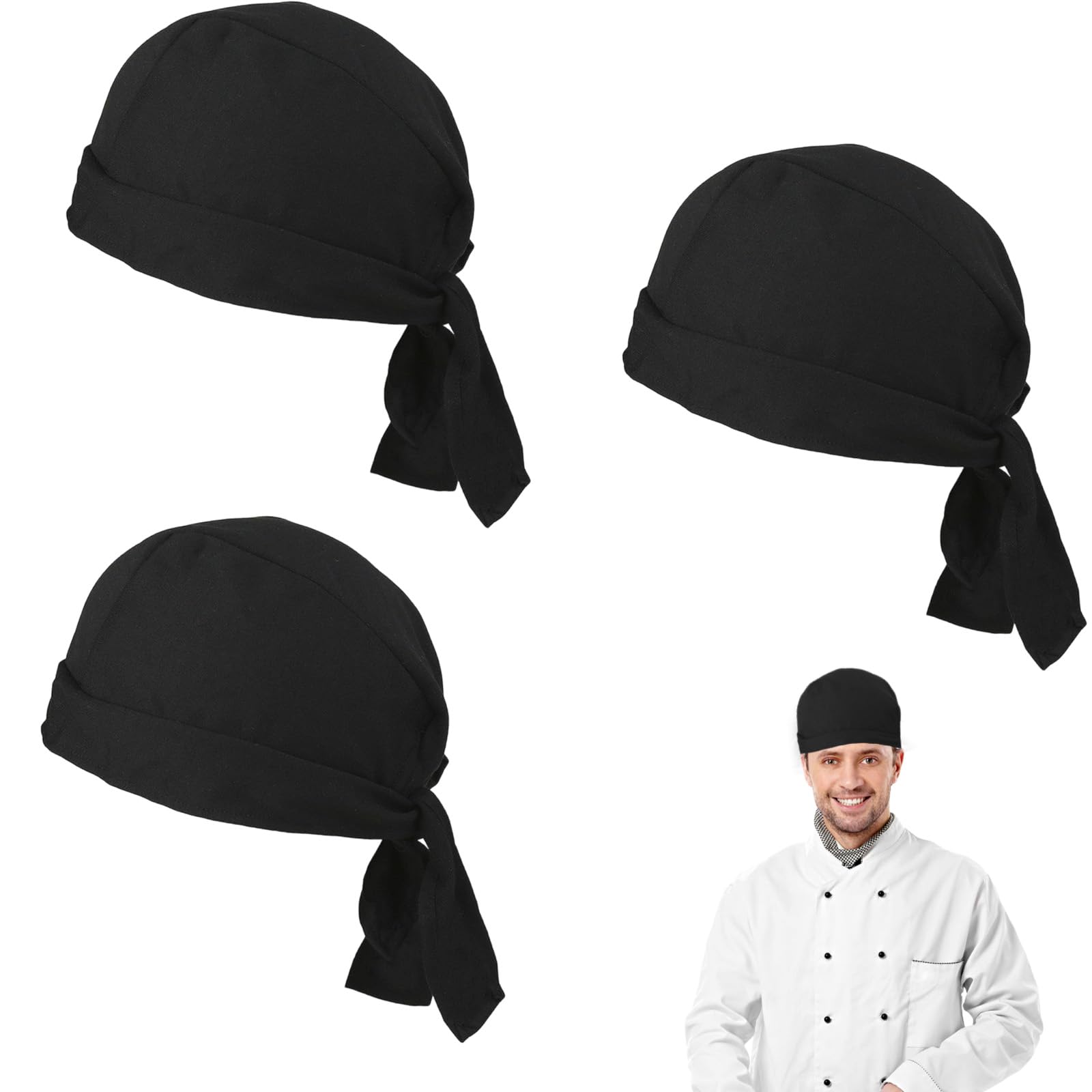 3 sztuki czapek kucharskich, uniseks, męska czapka kucharska, elastyczna, regulowana i oddychająca, rozmiar uniwersalny, do restauracji, hoteli, piekarni, szkół i domu (czarna)