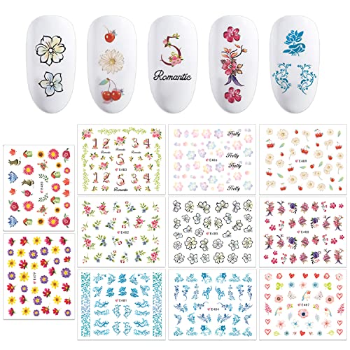 Wokoto 2000+ Pieces 44 Sheets Flower Nail Art Stickers For Acrylic Nails Summer Beach Nail Stickers Flamingo Palm Tree Nail Decals Self Adhesive Flower Nail Stickers 3D Flowers Stickers For Nails #TOP4