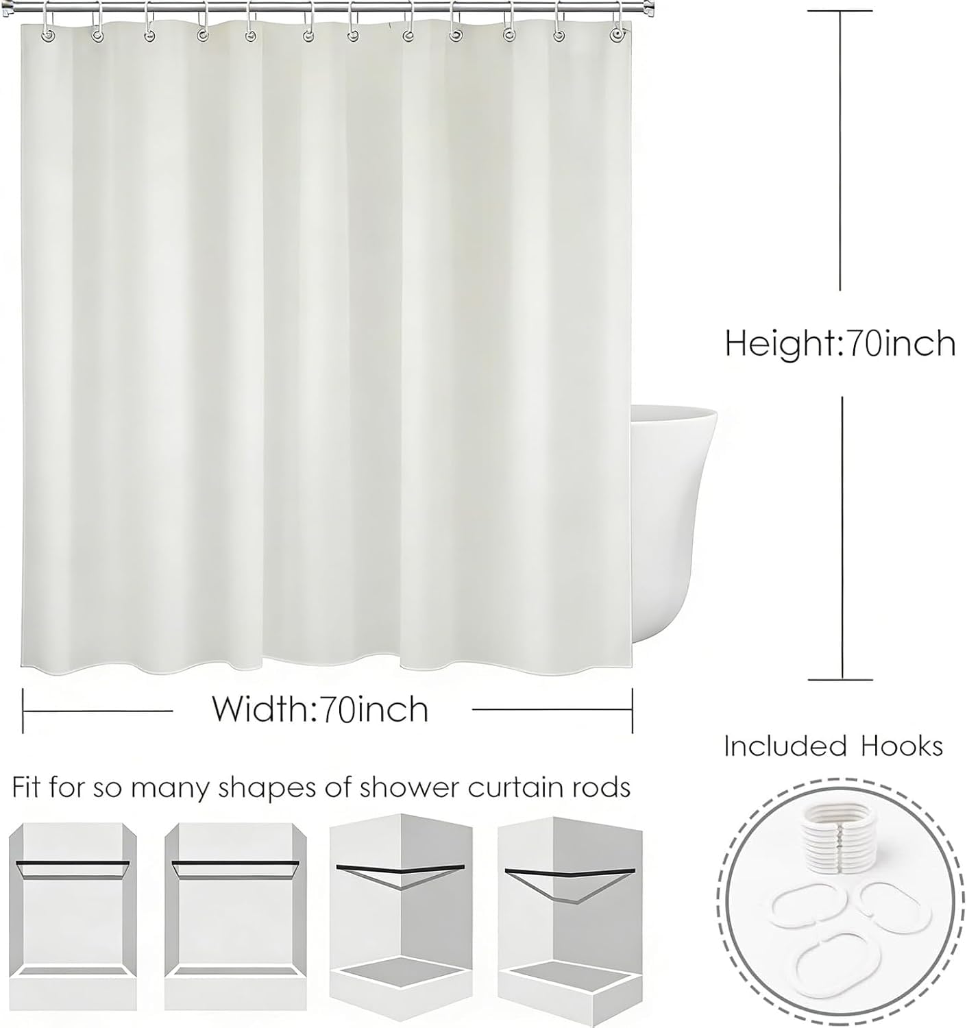 Rideau de Douche à Motif Eucalyptus Vert avec Anneaux en Métal Imperméable Anti-Moisissures Polyester Tissu Rideau Salle de Bain Lourd pour Baigoire Angle Salle de Bain 214x100cm/WxL