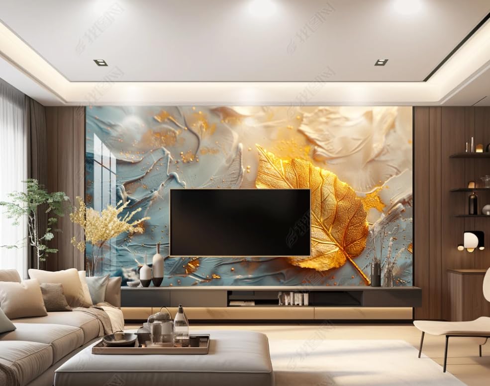 Papier peint intissé feuille d'or grand format poster géant mural salon et chambre 200x140