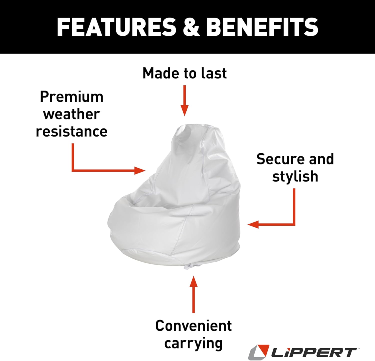 Taylor Made Marine Bean Bag Chair for Boats, Docks, Beaches, Marine Grade Vinyl, Twin-Zipper Design, Weather-Resistant, Water-Repellent, Carrying Handles, White – 2020193611