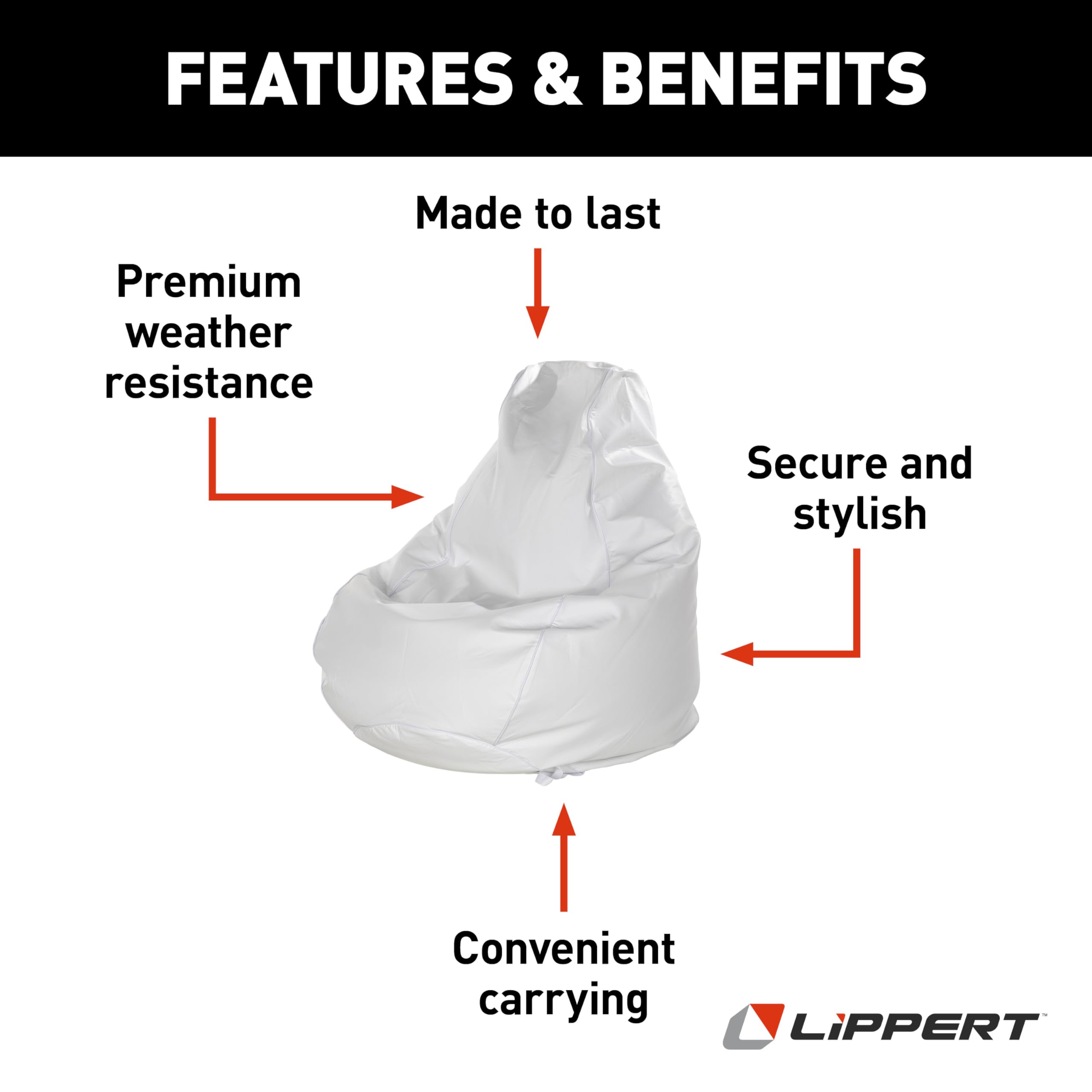 Taylor Made Marine Bean Bag Chair for Boats, Docks, Beaches, Marine Grade Vinyl, Twin-Zipper Design, Weather-Resistant, Water-Repellent, Carrying Handles, White – 2020193611