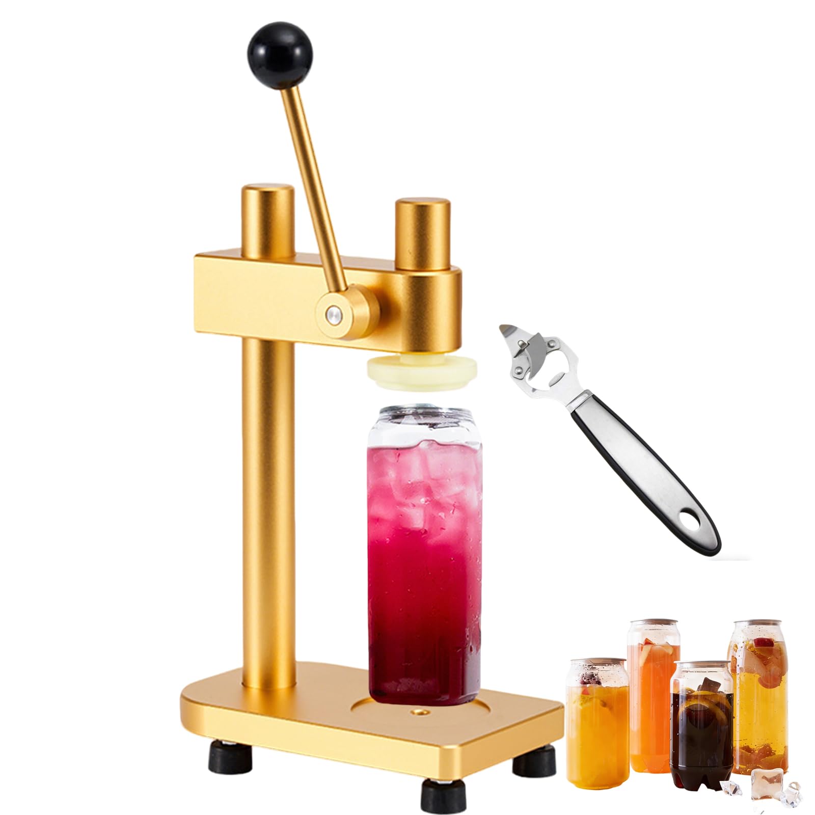 Máquina de sellado manual de latas: tapadora compacta de prensa manual para uso doméstico y comercial, altura ajustable, abridor de botellas multifuncional para latas de 250-700 ml