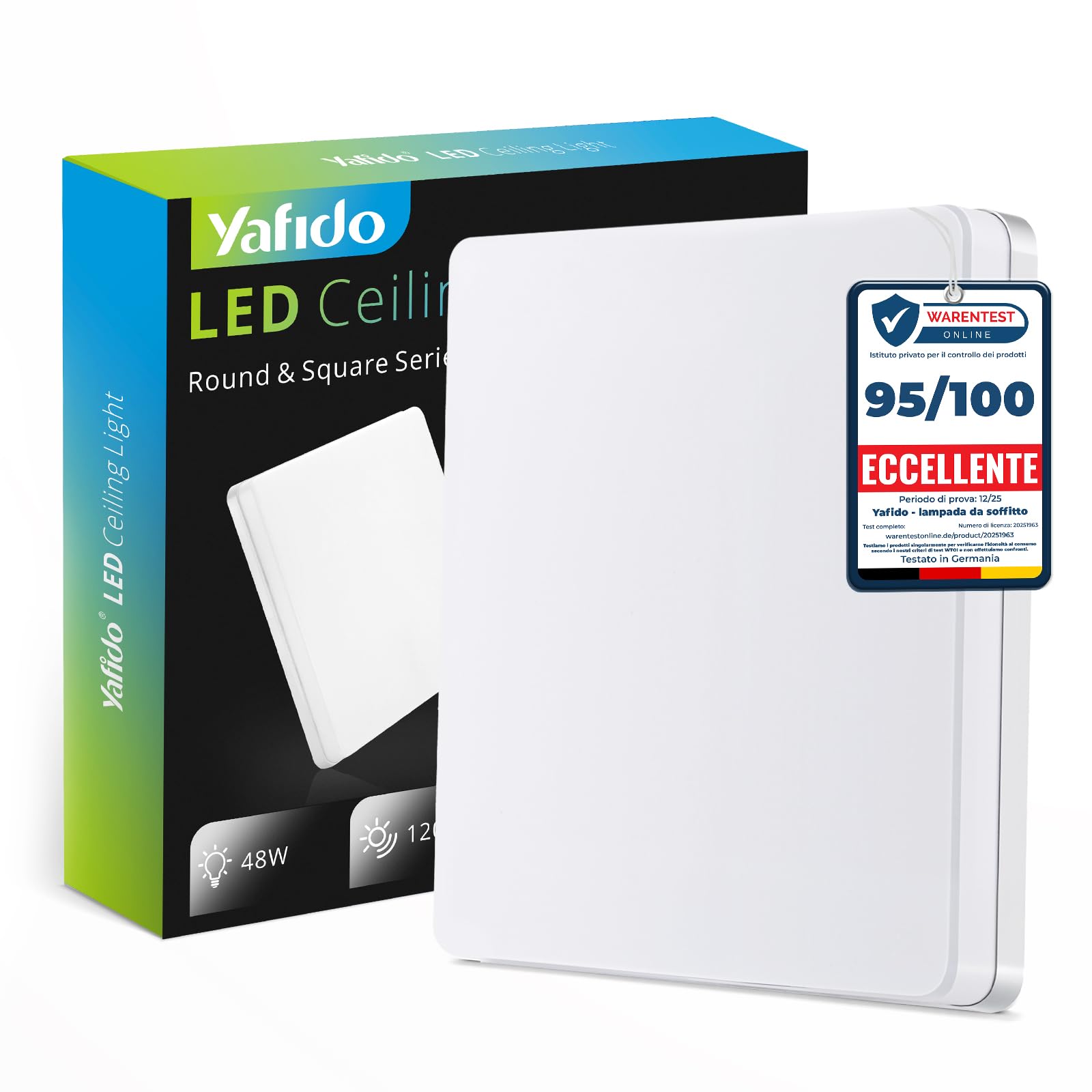Yafido Plafoniera LED Soffitto Bagno 48W Pannello Plafoniere Cucina Lampada Interni, 4320LM Bianco Freddo 6500K IP44 Illuminazione Quadrata Ceiling Light Camera da Letto Ultra Slim Luce Scale 30CM