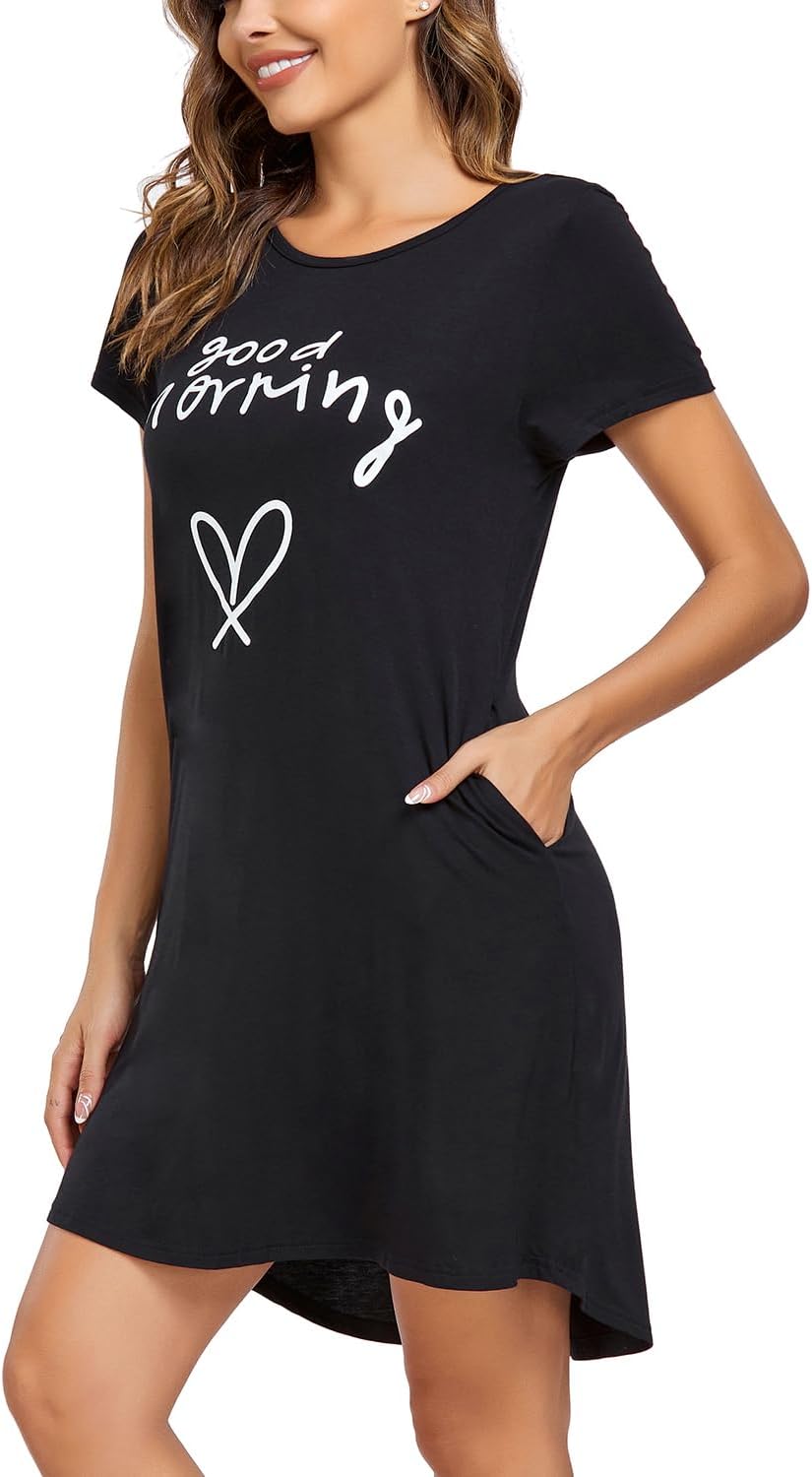 EISHOPEER Women's Nightgown Cute Print Sleep Shirts Soft Nightshirt Lightweight Pajamas Dress S-XXL - Image 4