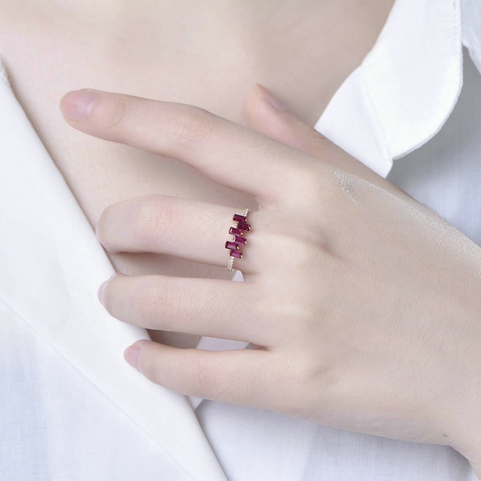Anillos de oro rosa de 18 quilates (750), anillos para niñas con incrustaciones de 0,68 ct rubí y 0,075 ct diamante de color rojo paloma rubí diamante anillo, 65 (20.7), Ruby Diamond