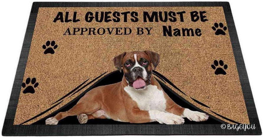 BAGEYOU All Guests Must be Approved Doormat with My Love Dog Boxer Dog Welcome Floor Mat Custom Name 35.4 x 23.6