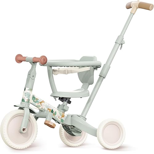 newyoo Lume TR008 Tricycle for Toddlers 1-3, 5-in-1 Push Bike with Parent Handle & Safety Guard, Convertible Balance Bike, Ideal Gift for 1-3 Year Olds, Moss
