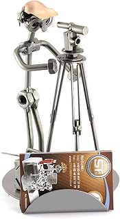 Steelman24 Land Surveyor with Business Card Holder Sculpture Nuts and Bolts Handmade Made in Germany Metal Figurine
