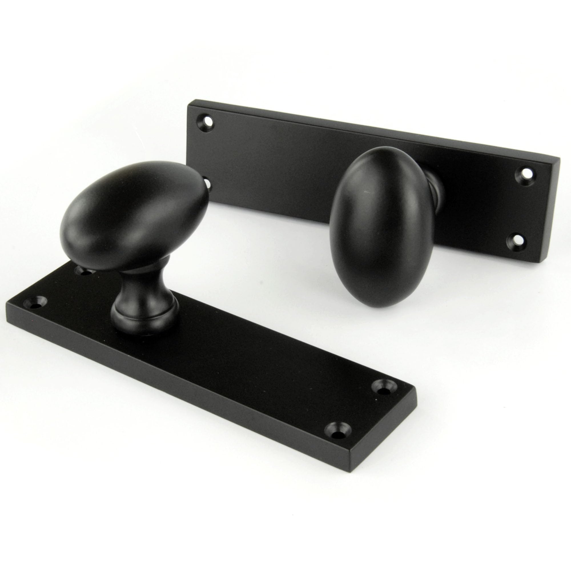 Underground Parts Satin Black New York Oval Round Door Knobs Handles On A Long Backplate