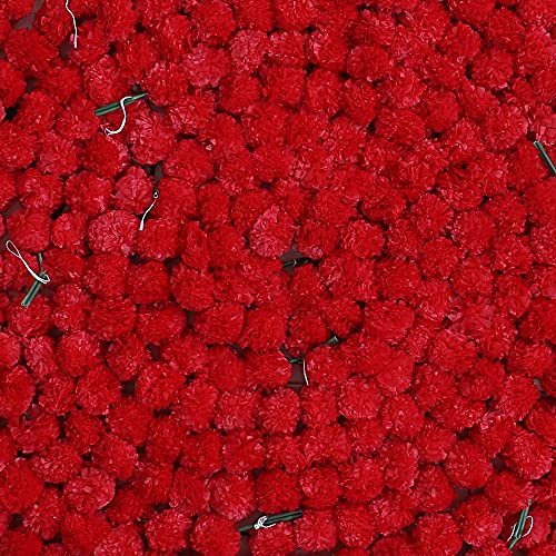 The Art Box Artificial Marigold Garland Pack Of 5 Pcs - 5 Feet Each- Maroon Valentine Decorations Wedding Fake Flowers Strands Fall Hanging Garland Christmas Party Indian Pooja Diwali Decor #TOP2