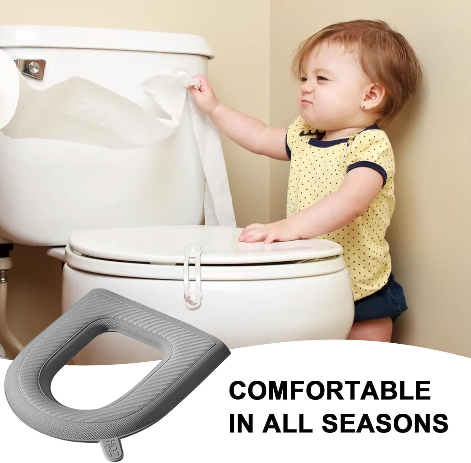 Silicone Toilet Seat Cushion with Lifter - Soft & Washable -6