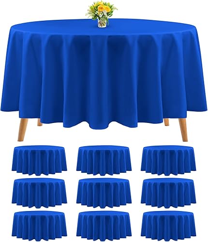 Paquete de 10 manteles redondos de alta calidad, mantel de poliéster azul real de 90 pulgadas, mantel de tela de poliéster lavable a granel para