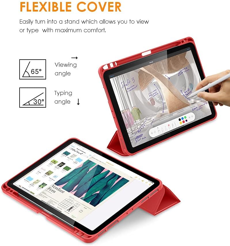 DTTO Case for iPad Pro 11 inch 4th/3rd/2nd/1st Generation 2022/2021/2020/2018, Slim Trifold Stand Soft TPU Back Cover with Built-in Pencil Holder,Also Fit iPad Air 5/4, [Auto Sleep/Wake],Red