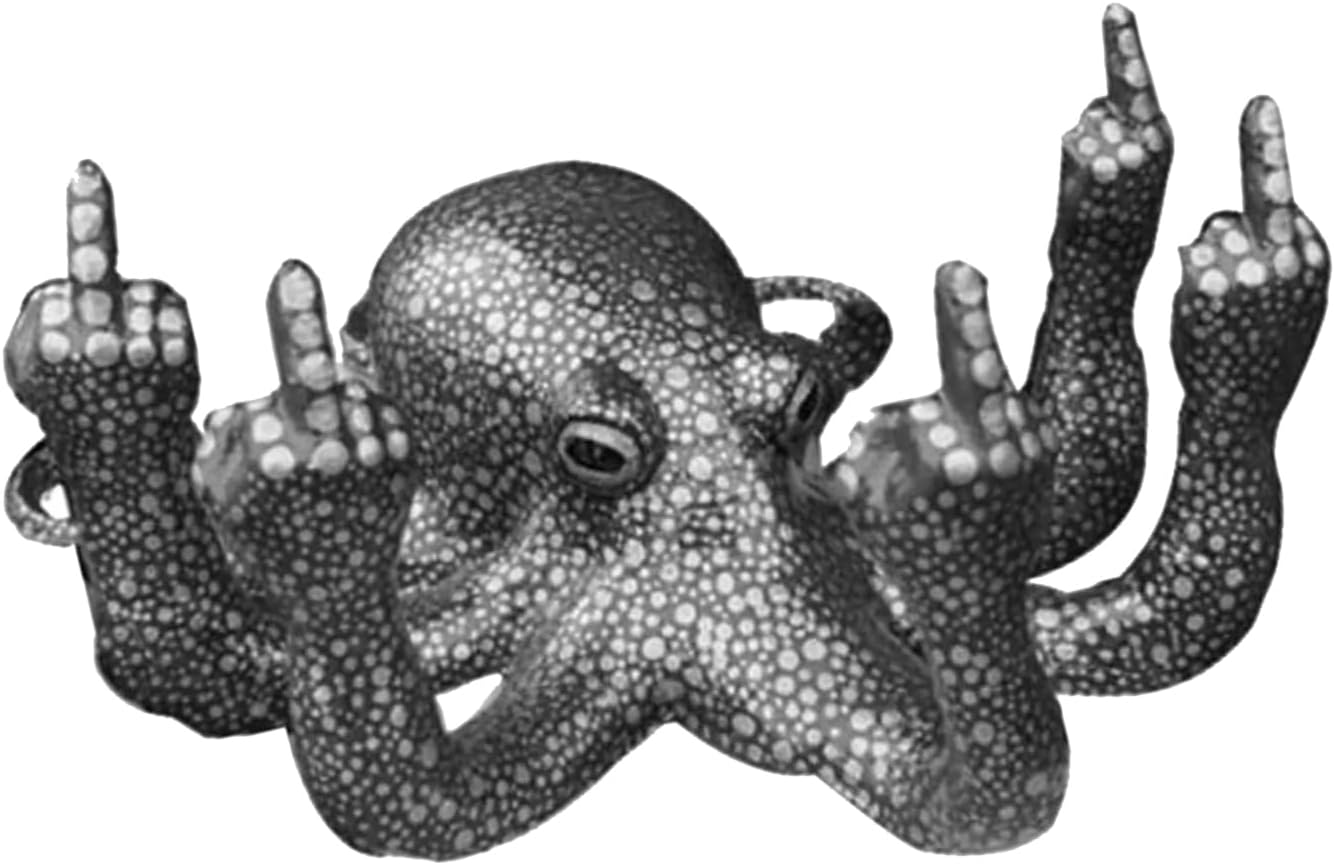 Angry Middle Finger Octopus, Luminous Gesture Fish Tank Decoration – Indoor Aquarium Statue, Black