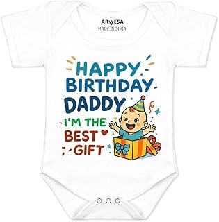 ARVESA Baby Romper Dad Birthday Theme for Baby Boy and Baby Girl Cotton 0–12 Months Design No 1840 - Happy Birthday Daddy ...