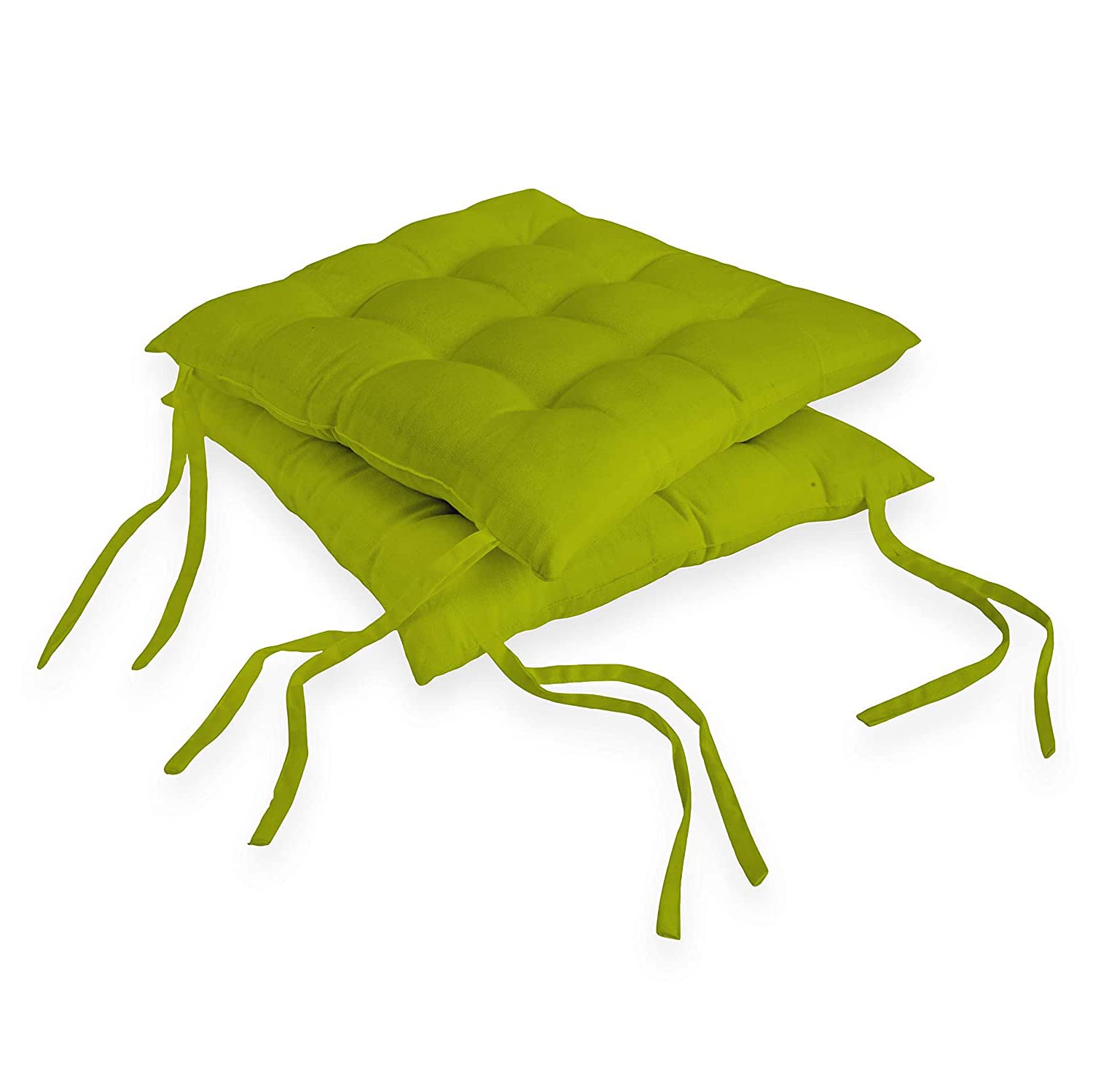 Cotton Microfiber Square Chair Seat Cushion with 2 Side Ties for Office, Floor Seating Cushion for Pooja Home & Car Setting Pillow 16 X 16 Inch (2 Pack Green)