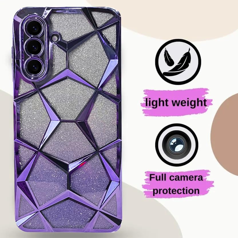 Image of VONZEE Gradient Glitter Case for Samsung A36, Luxury Electroplated 3D Cube, Diamond Bling Shiny Soft TPU Clear Shockproof Case Women Girls Protective Phone Cover (Deep Purple)