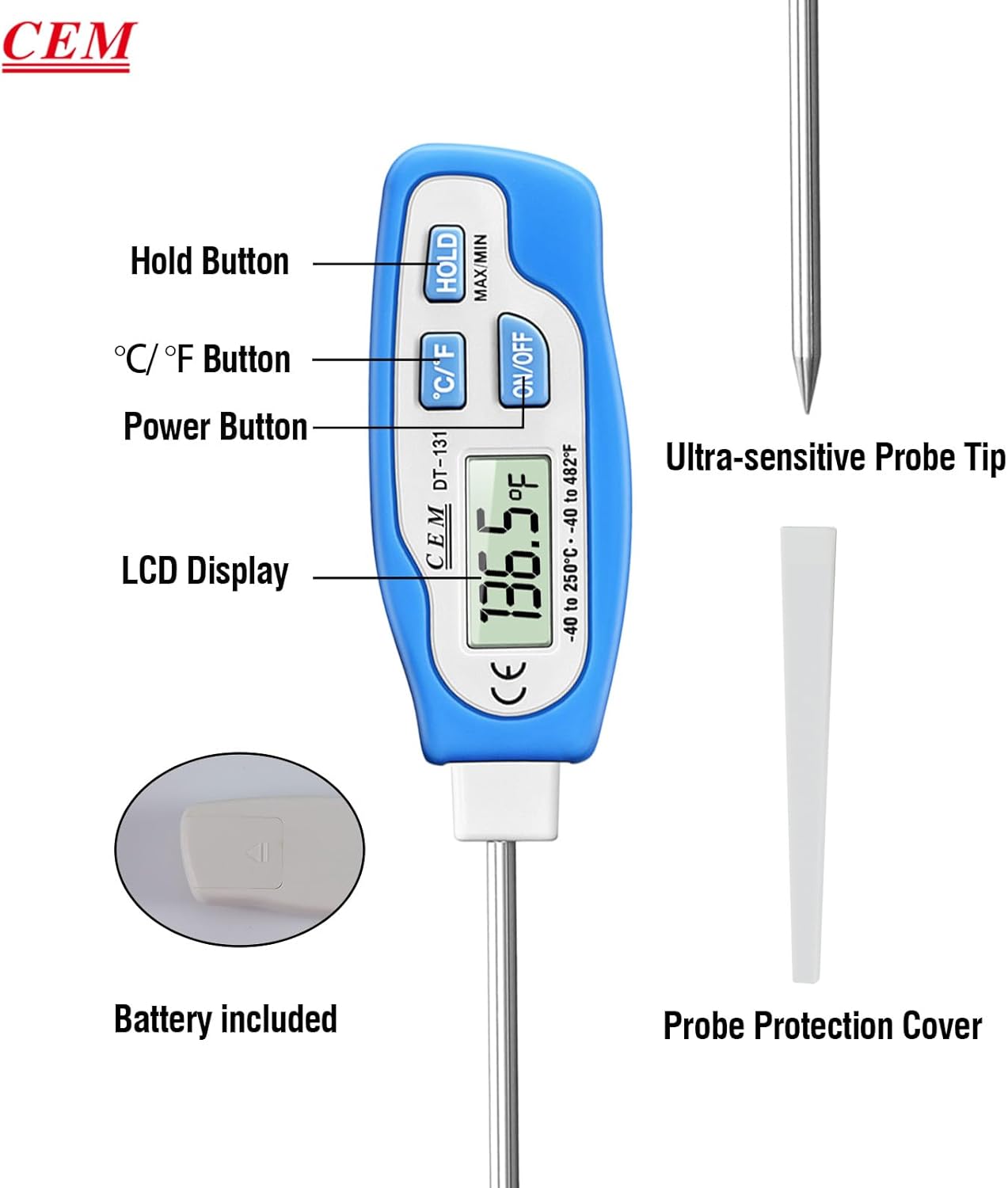 Labeled components of CEM DT-131 thermometer