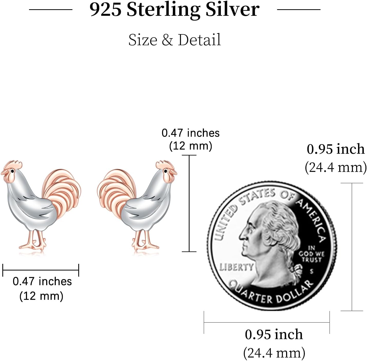 Chicken Stud Earrings for Womens 925 Sterling Silver Hypoallergenic Rooster Chicken Earring Chicken Jewelry Animal Jewelry Gifts for Women
