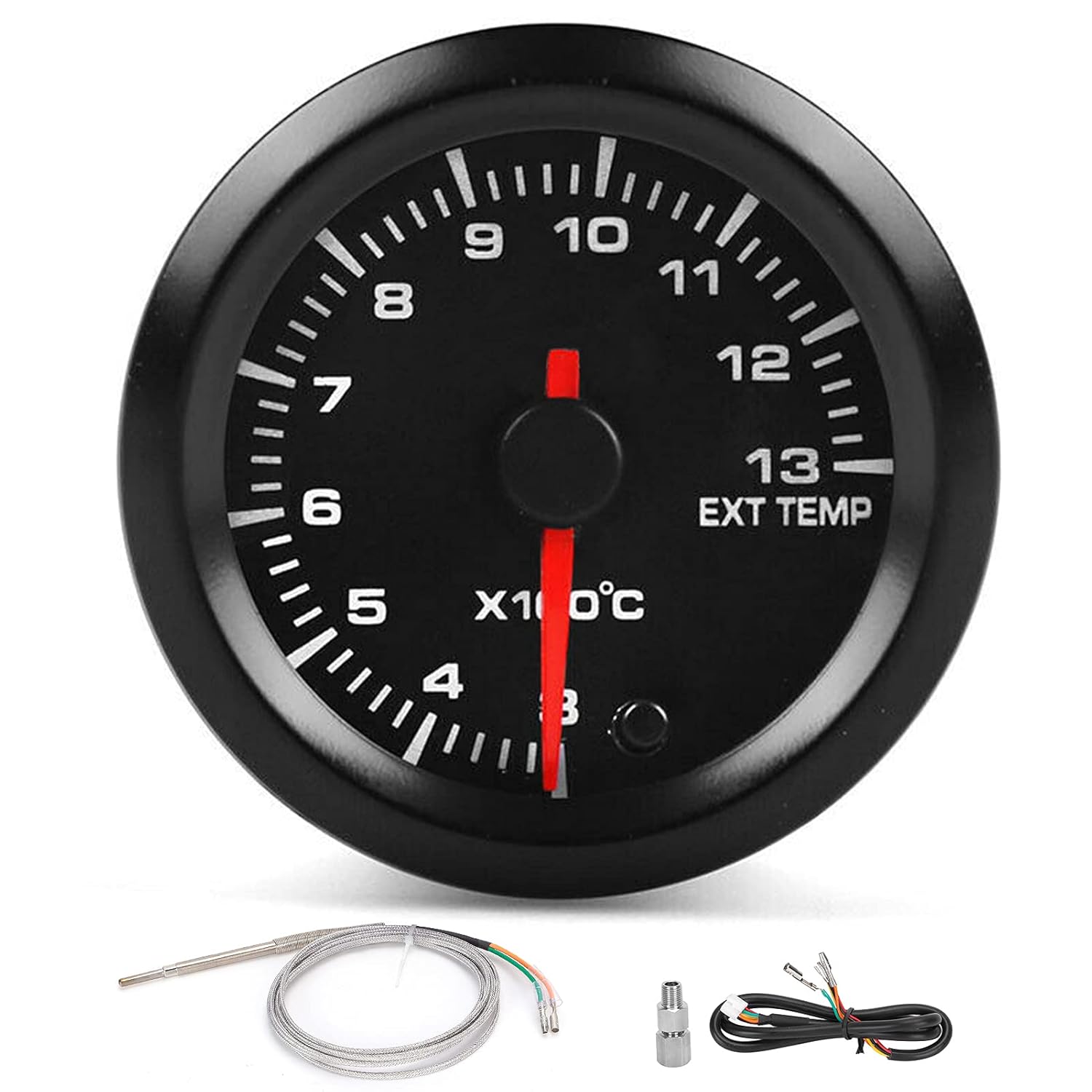 Exhaust Gas Gauge, EGT Meter, 52mm 2in 300‑1300℃ 7 Color Display, Compatible with 12V Cars, DC10‑15V Temperature Gauge, Automotive Exhaust Temperature Sensor